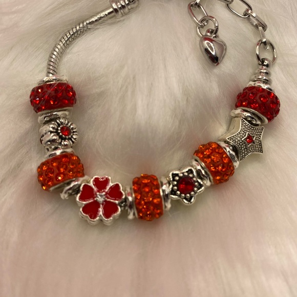 Deluxe Charm Bracelet, silver plated, snake chain with heart clasp. - Picture 6 of 16